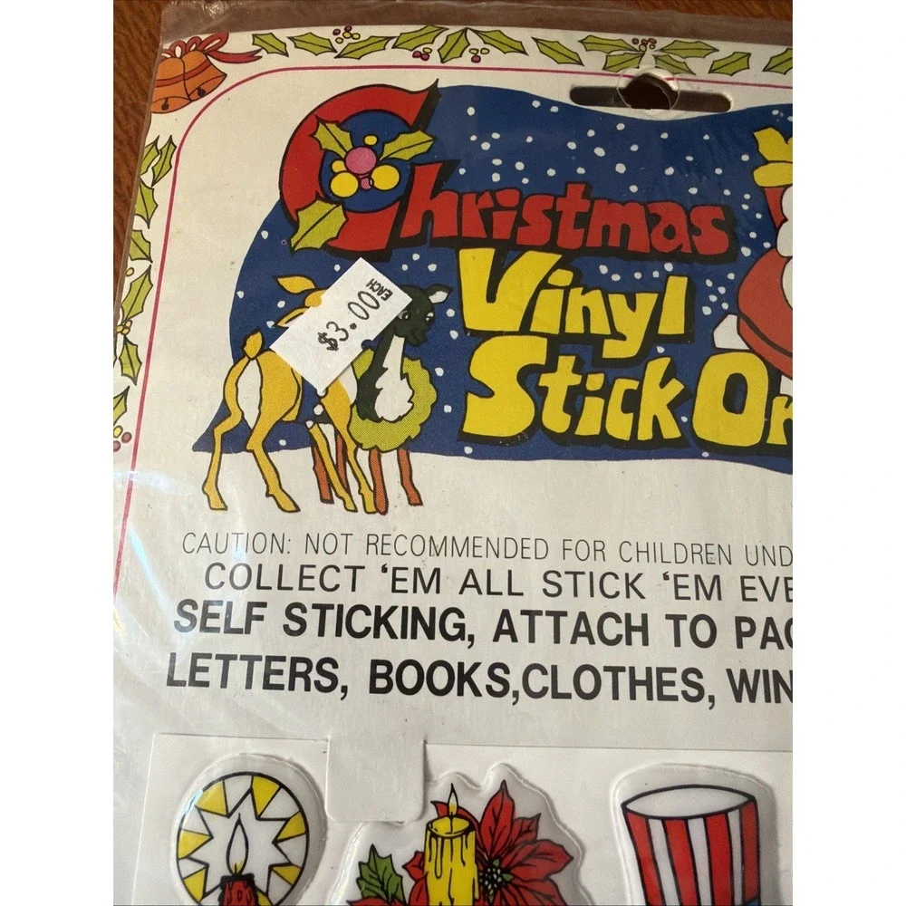 Vintage Christmas Puffy Stickers Vinyl Stick On Santa Wreath Frosty 3D Sheet